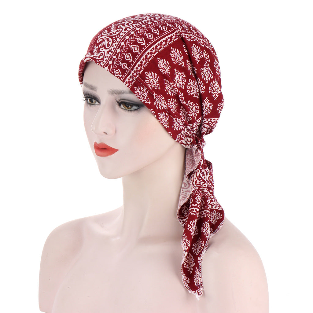 Curved floral cloth two tail flower headscarf