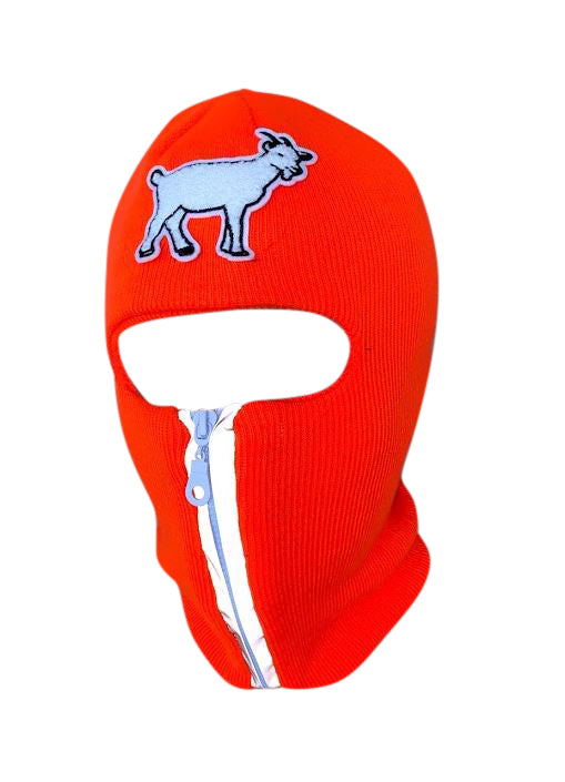 Neon Orange reflective zip up Balaclava with Goat ski mask