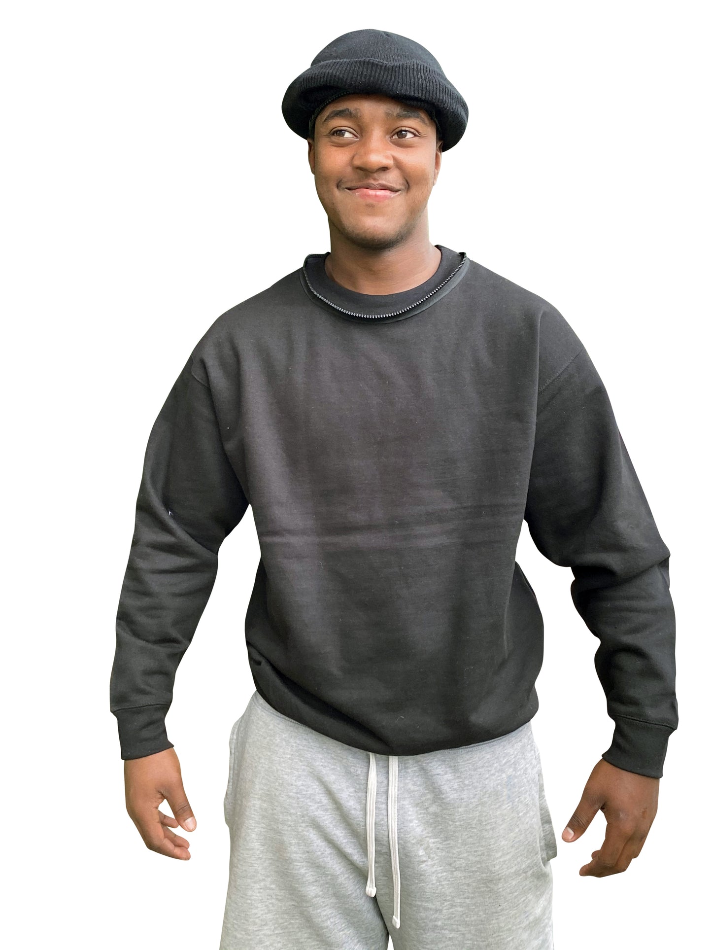 Black Balaclava Hoodie Removable zip off Rolled Beanie Hat