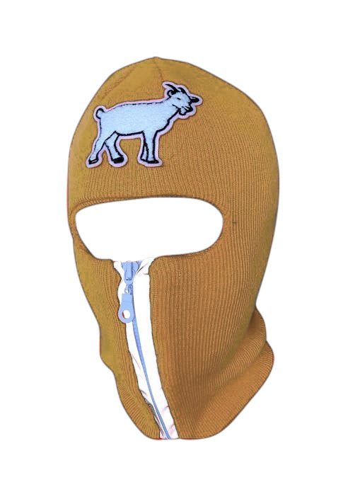 Beige reflective zip up Balaclava with Goat ski mask