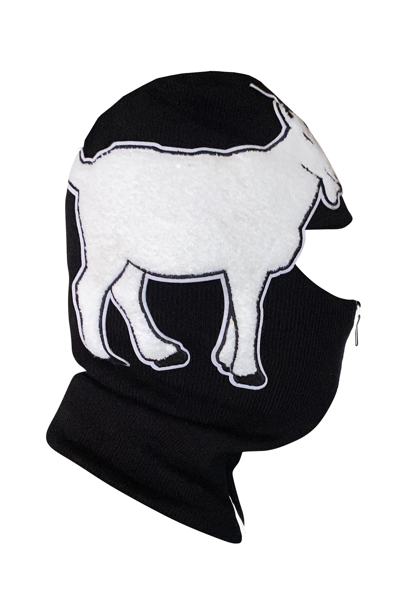 Black reflective zip up Balaclava with goat Big emblem ski mask