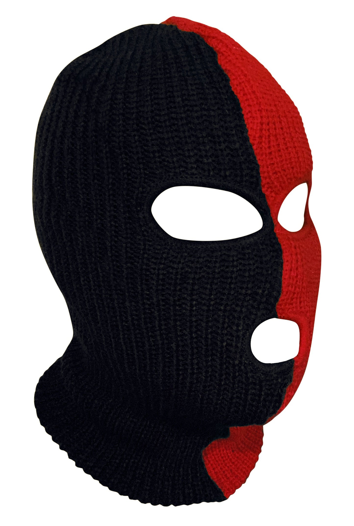 Ski Mask Black and Red 3 holes Half Black Half Red