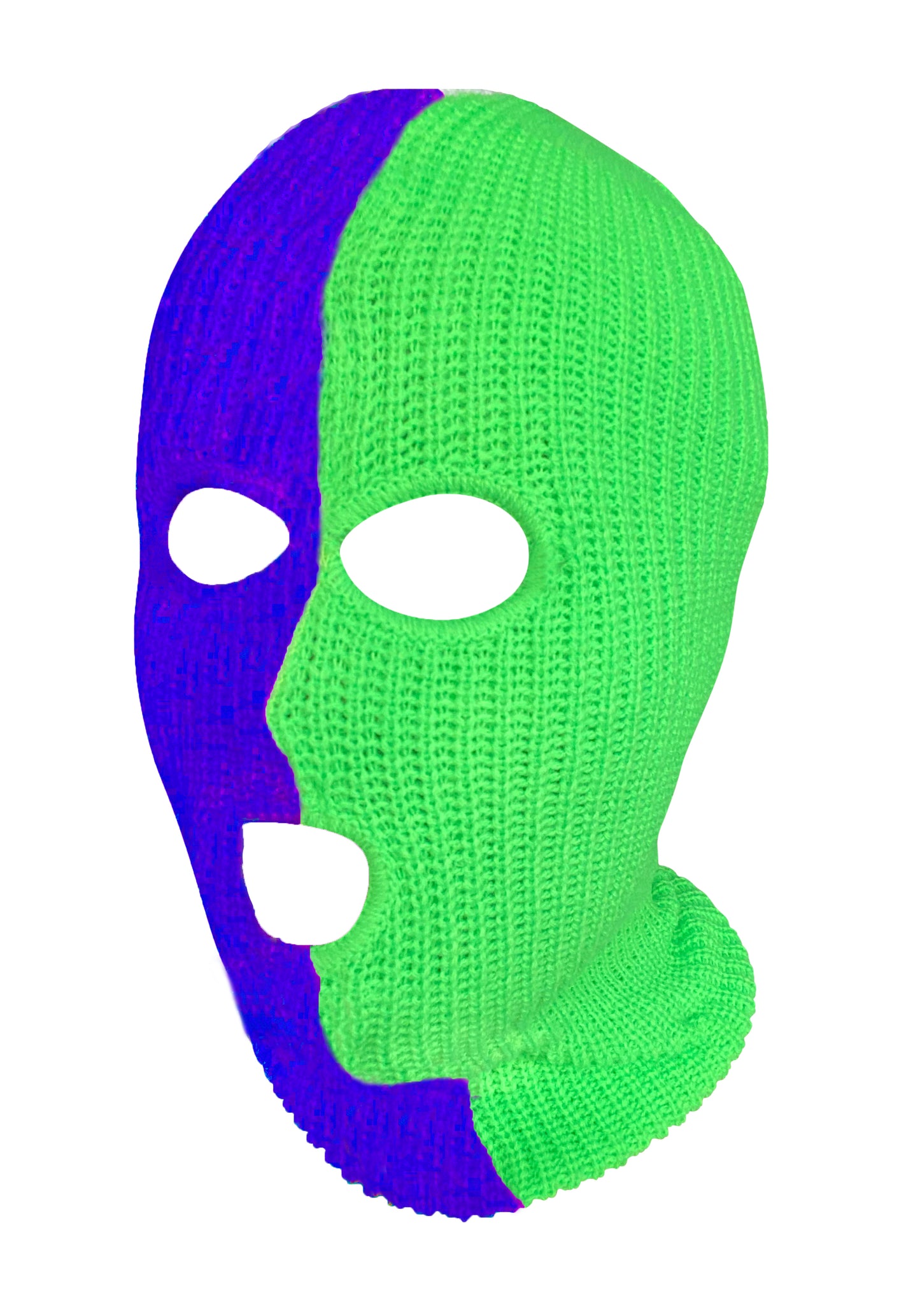 Ski Mask 3 hole Half Purple Half Slime Green Duo Two Tone