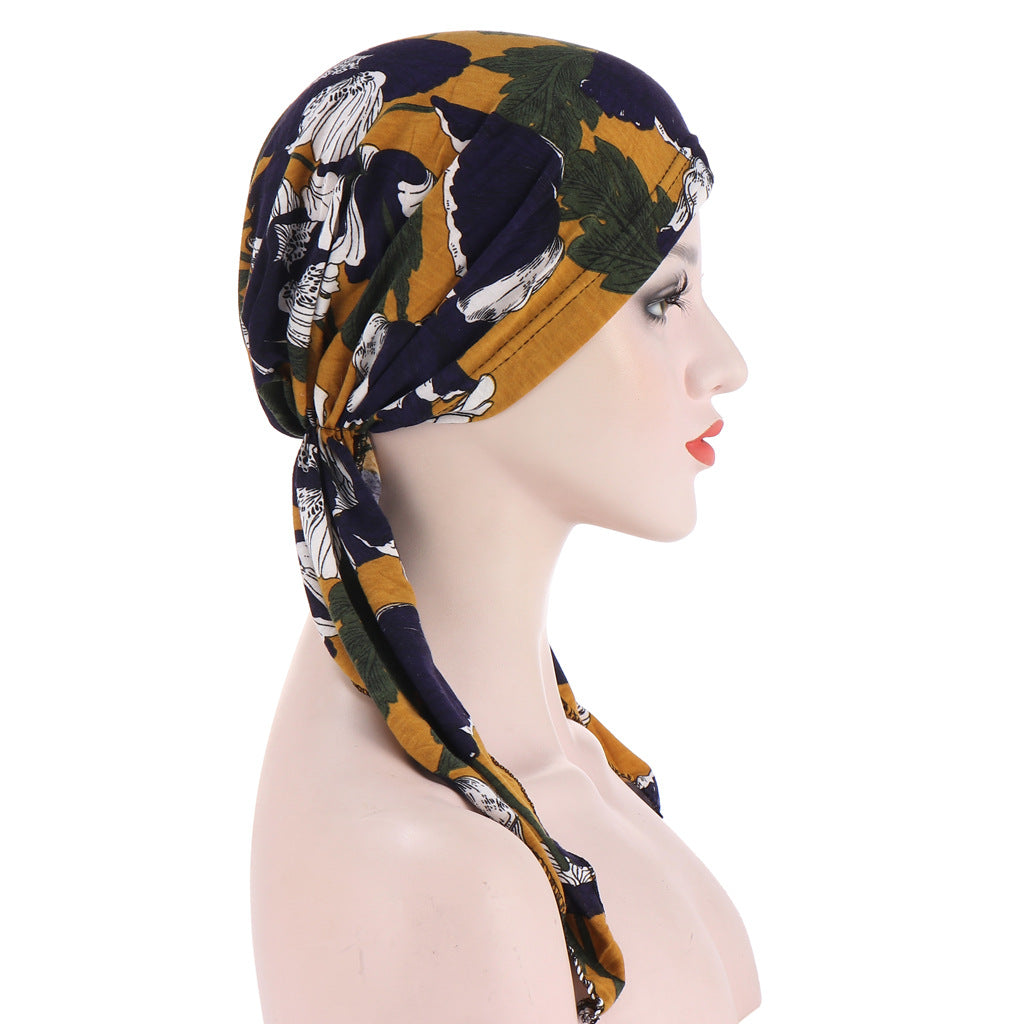 Curved floral cloth two tail flower headscarf