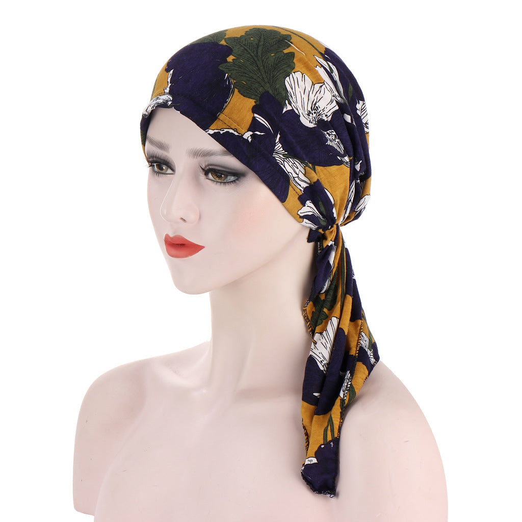 Curved floral cloth two tail flower headscarf