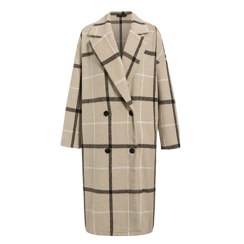 Mid-length double-breasted plaid woolen Jacket