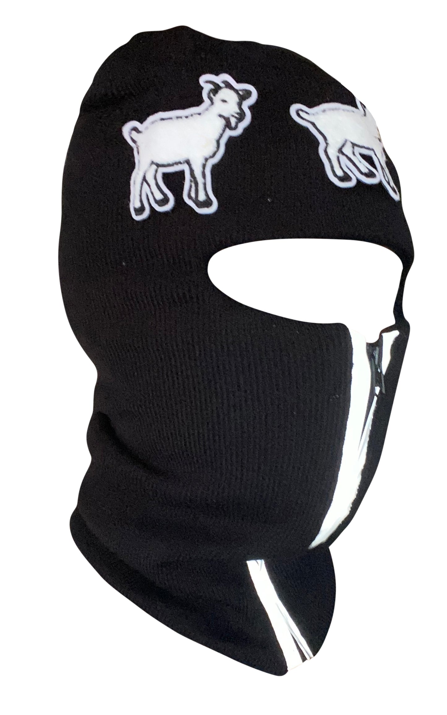 Black reflective zip up Balaclava with 3 goat emblems ski mask
