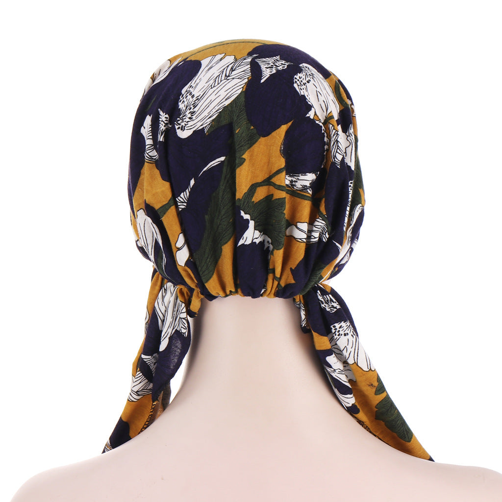 Curved floral cloth two tail flower headscarf