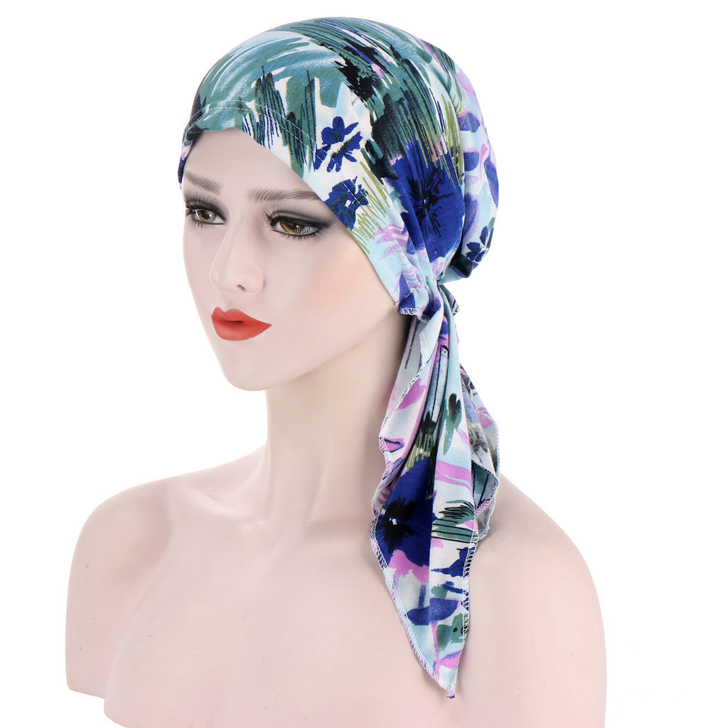 Curved floral cloth two tail flower headscarf