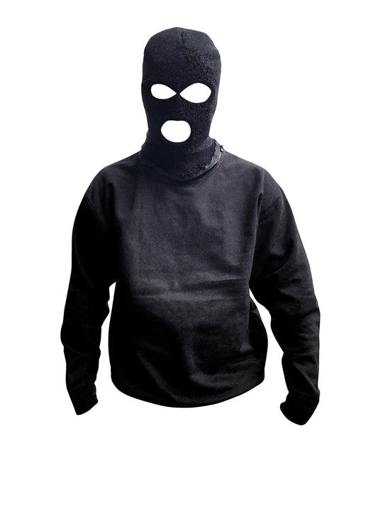 Black Ski Mask Hoodie Removable Ski Mask Rolled Beanie Hat