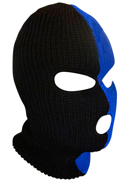 Ski Mask Black and Blue 3 holes Half Black Half Blue