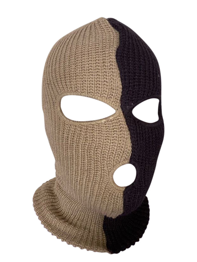 Ski Mask Coffee colors 3 holes half brown half beige