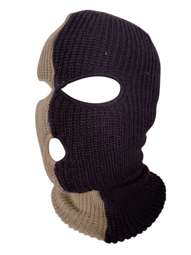 Ski Mask Coffee colors 3 holes half brown half beige