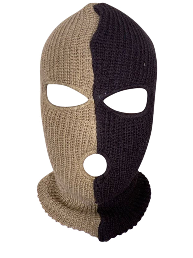 Ski Mask Coffee colors 3 holes half brown half beige