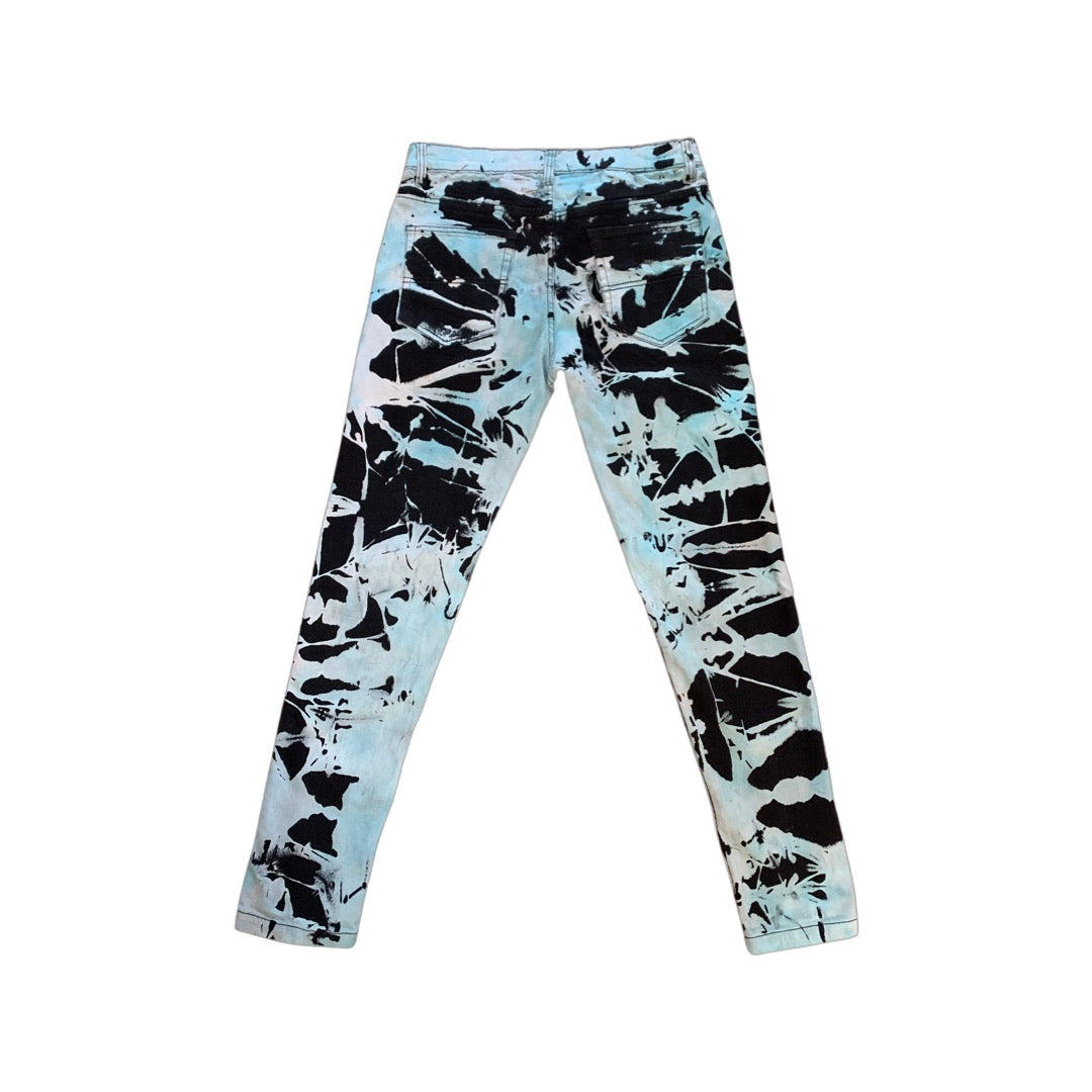 Custom Choose Your Color Tie Dye Black Jeans (Aqua)