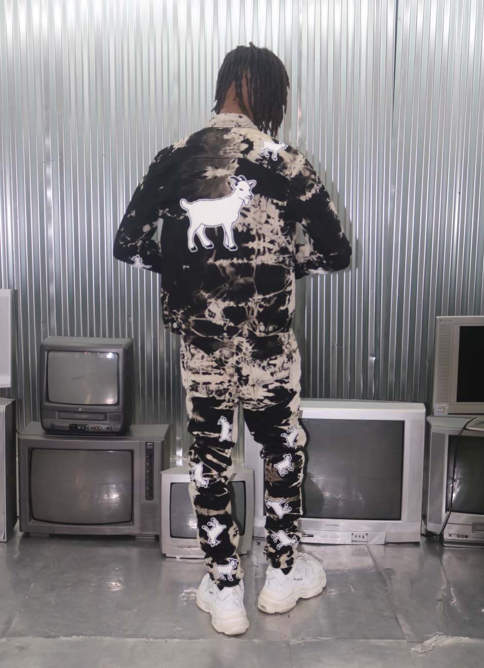 Tie Dye Black Goat Set Jeans and Jacket