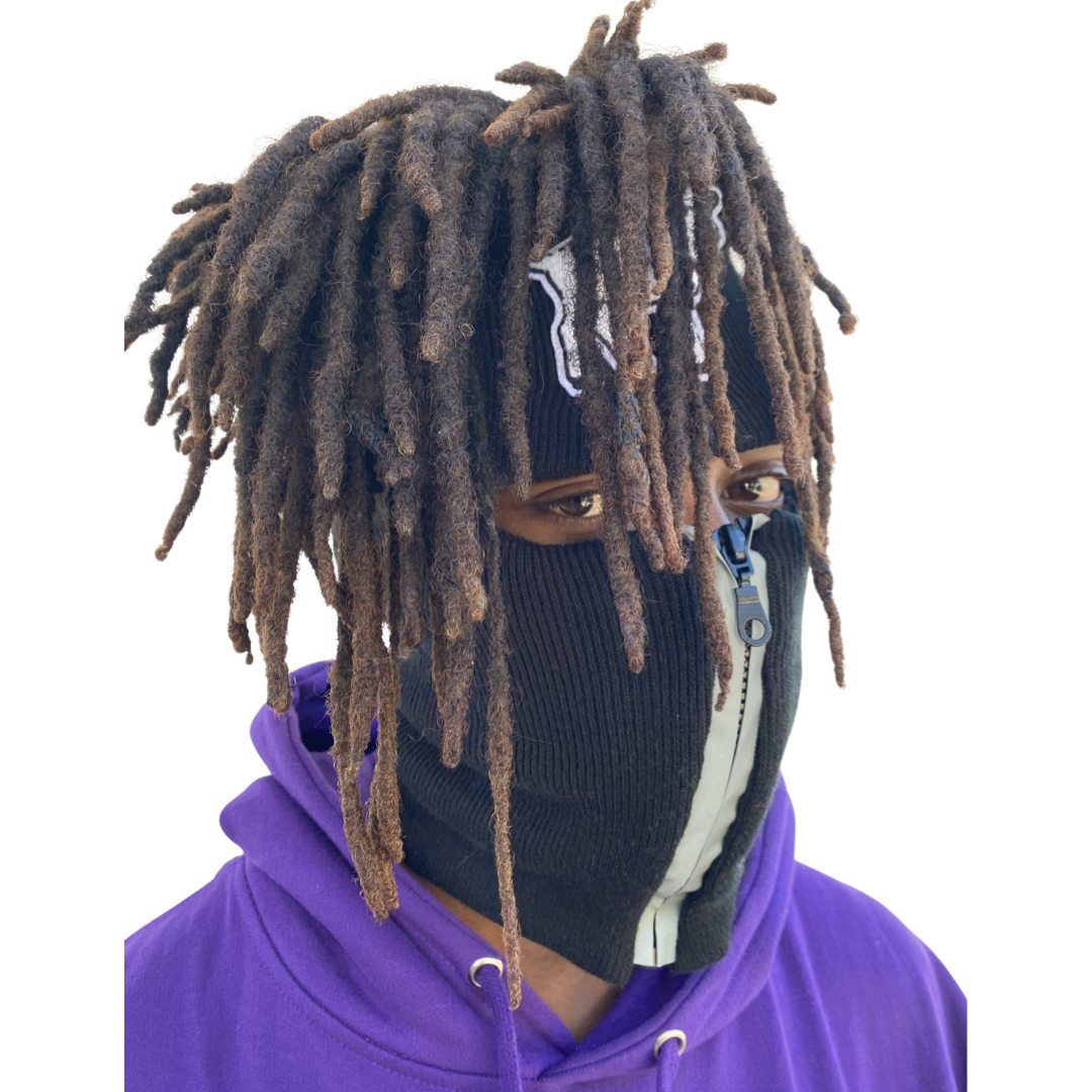 Dread Head Black reflective zip up Balaclava with goat emblem ski mask