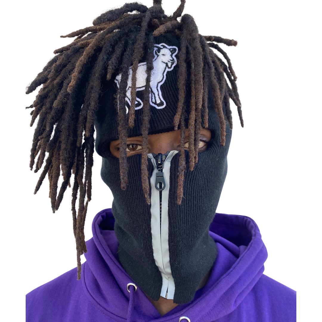 Dread Head Black reflective zip up Balaclava with goat emblem ski mask