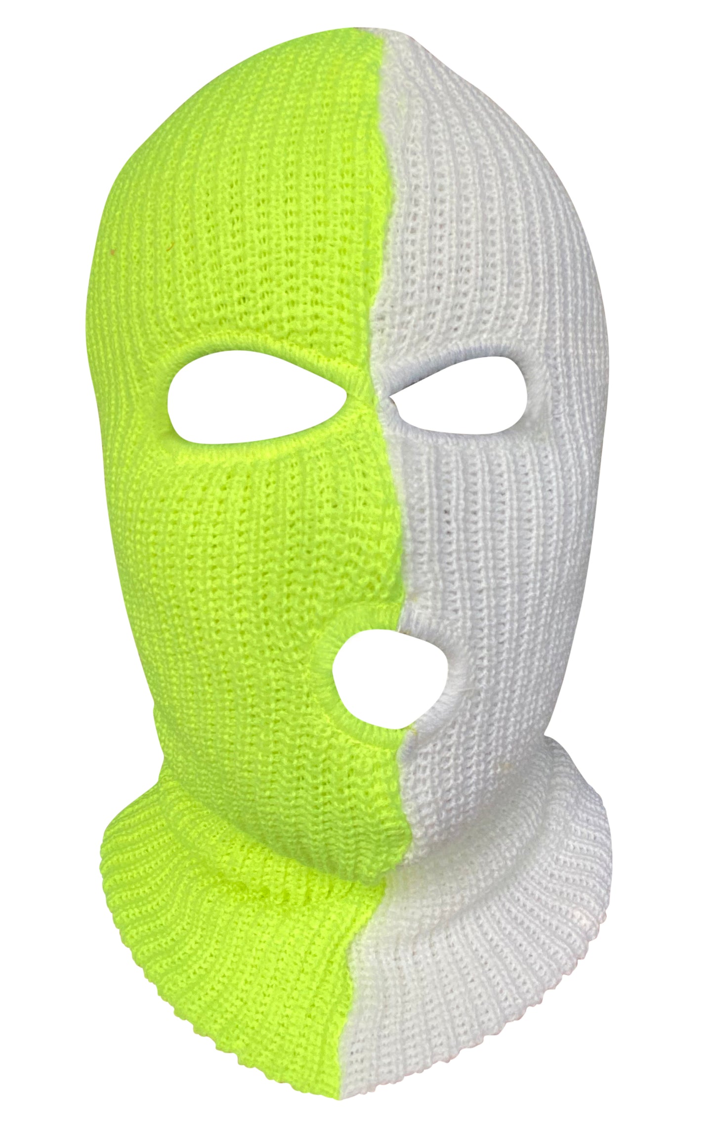 Ski Mask Half Neon Green Half White  colors 3 holes  Lemon Ice Two Tone