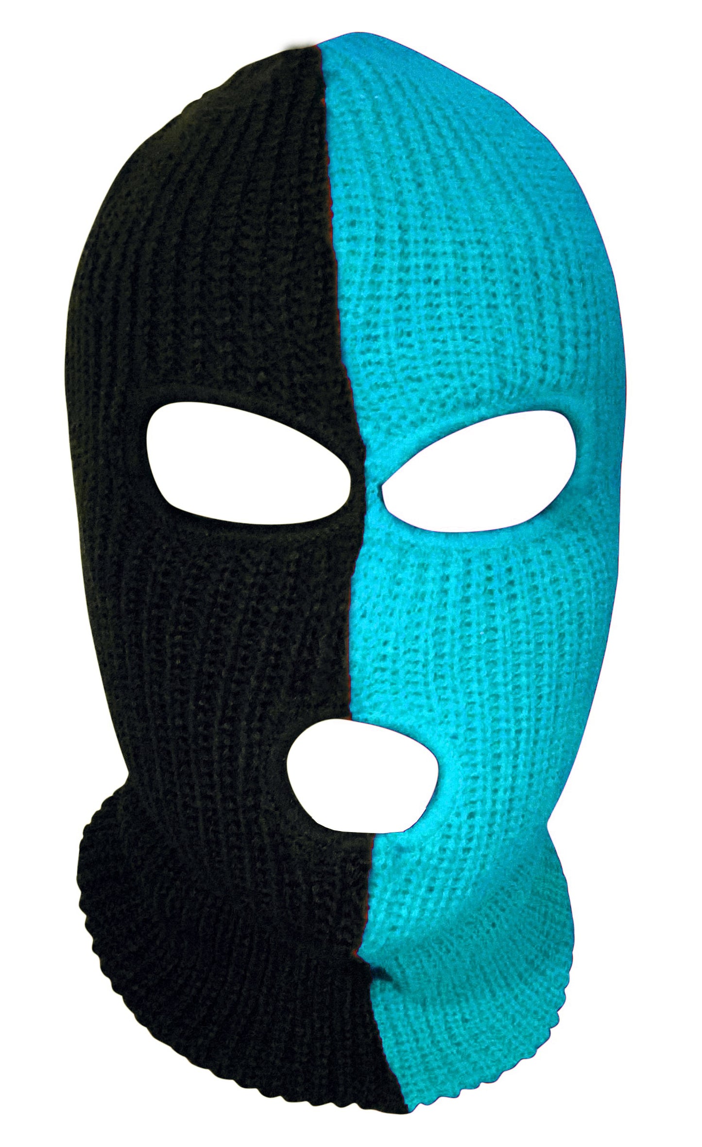 Ski Mask Aqua Color Two Tone 3 holes Aqua and Black