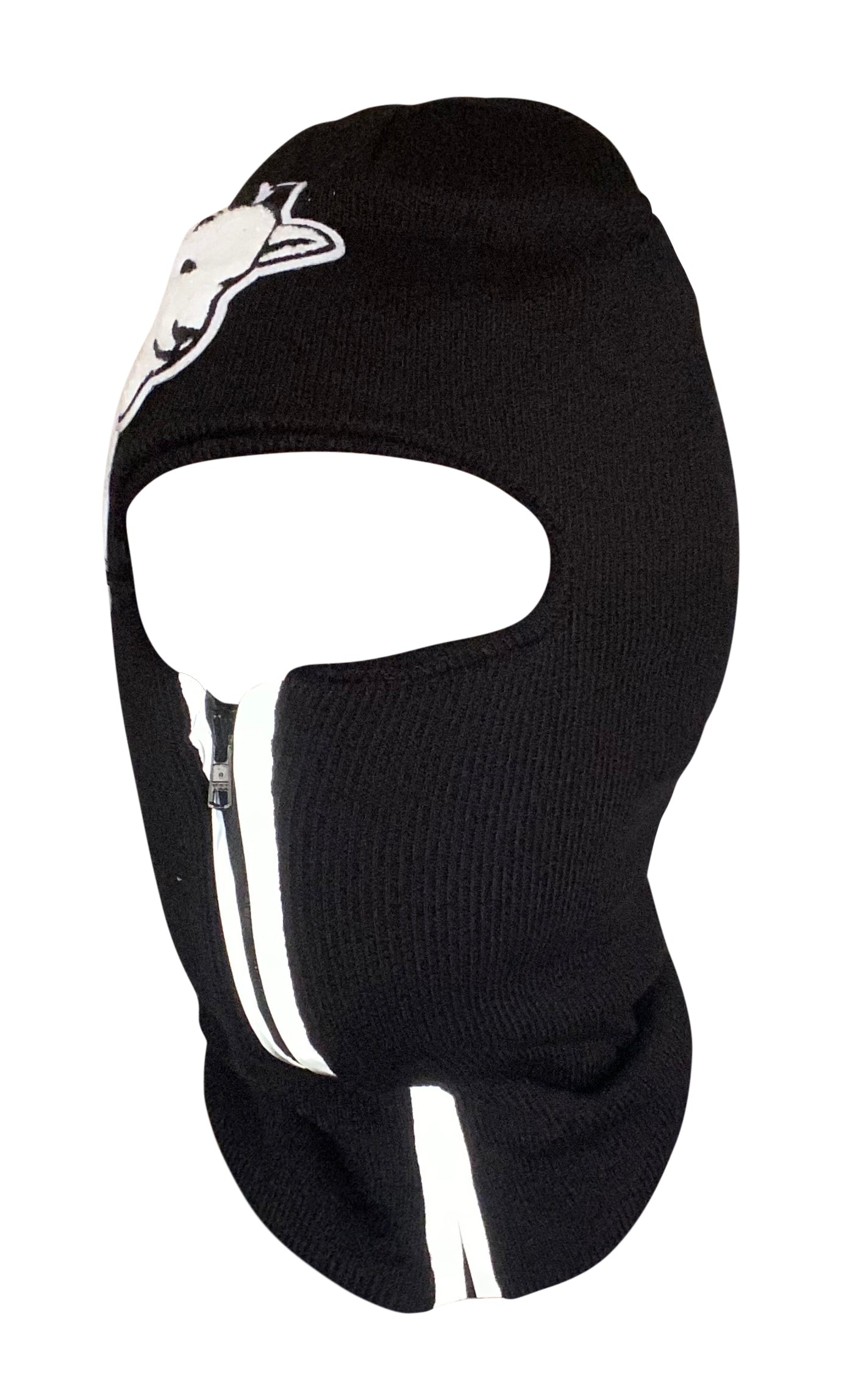 Black reflective zip up Balaclava with goat Big emblem ski mask