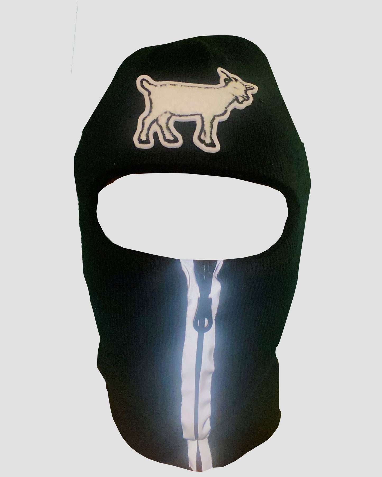 Black reflective zip up Balaclava with goat emblem ski mask