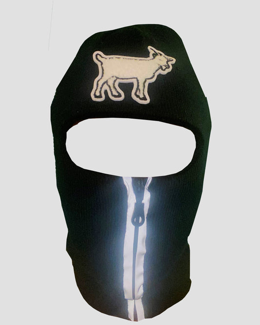 Black reflective zip up Balaclava with goat emblem ski mask