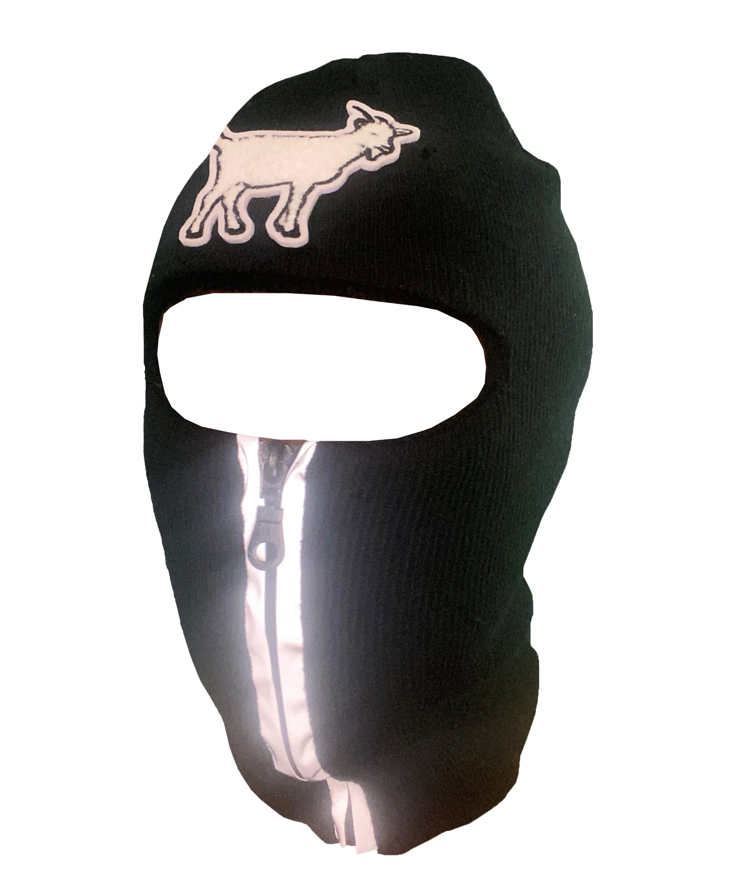 Black reflective zip up Balaclava with goat emblem ski mask