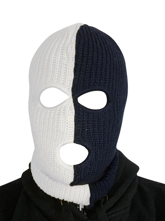Ski Mask White and Black 3 holes Half  White Half Black Colors