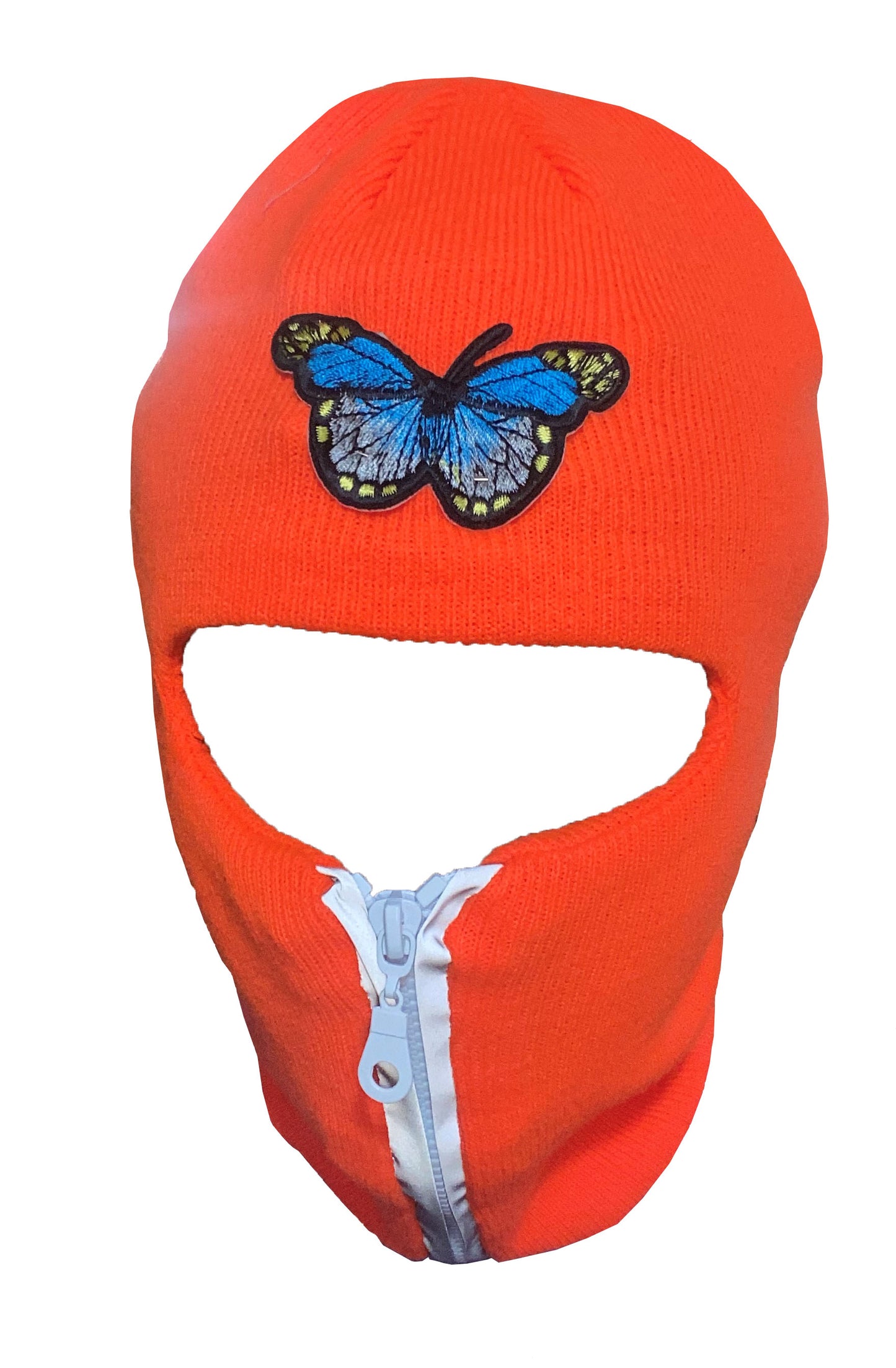 Neon Orange  reflective zip up Balaclava with butterfly ski mask