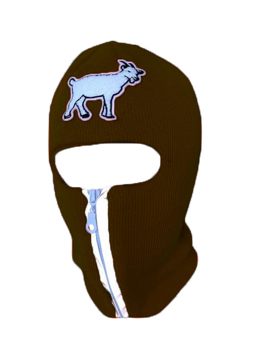 Chocolate Brown  reflective zip up Balaclava with Goat ski mask