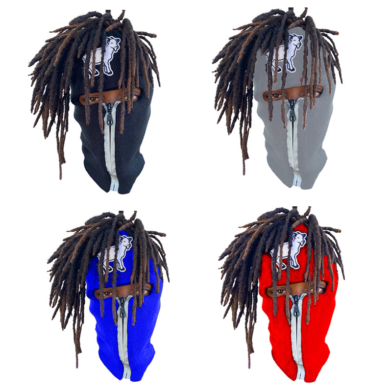 Dread Head Blue reflective zip up Balaclava with goat emblem ski mask