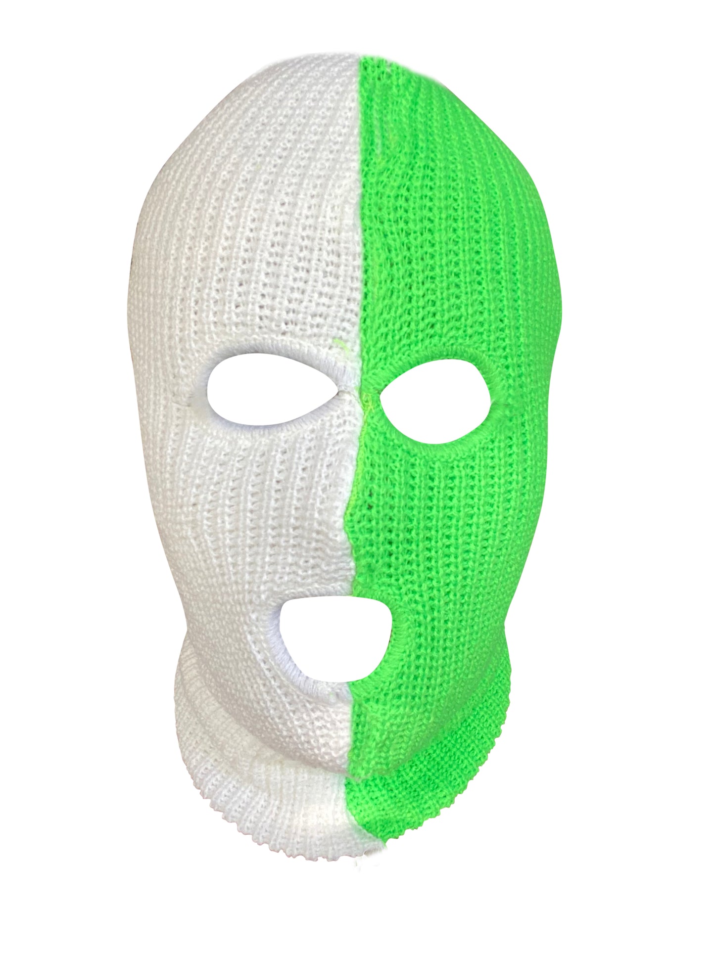 Ski Mask Half Slime Green Half White colors 3 holes Lime Ice