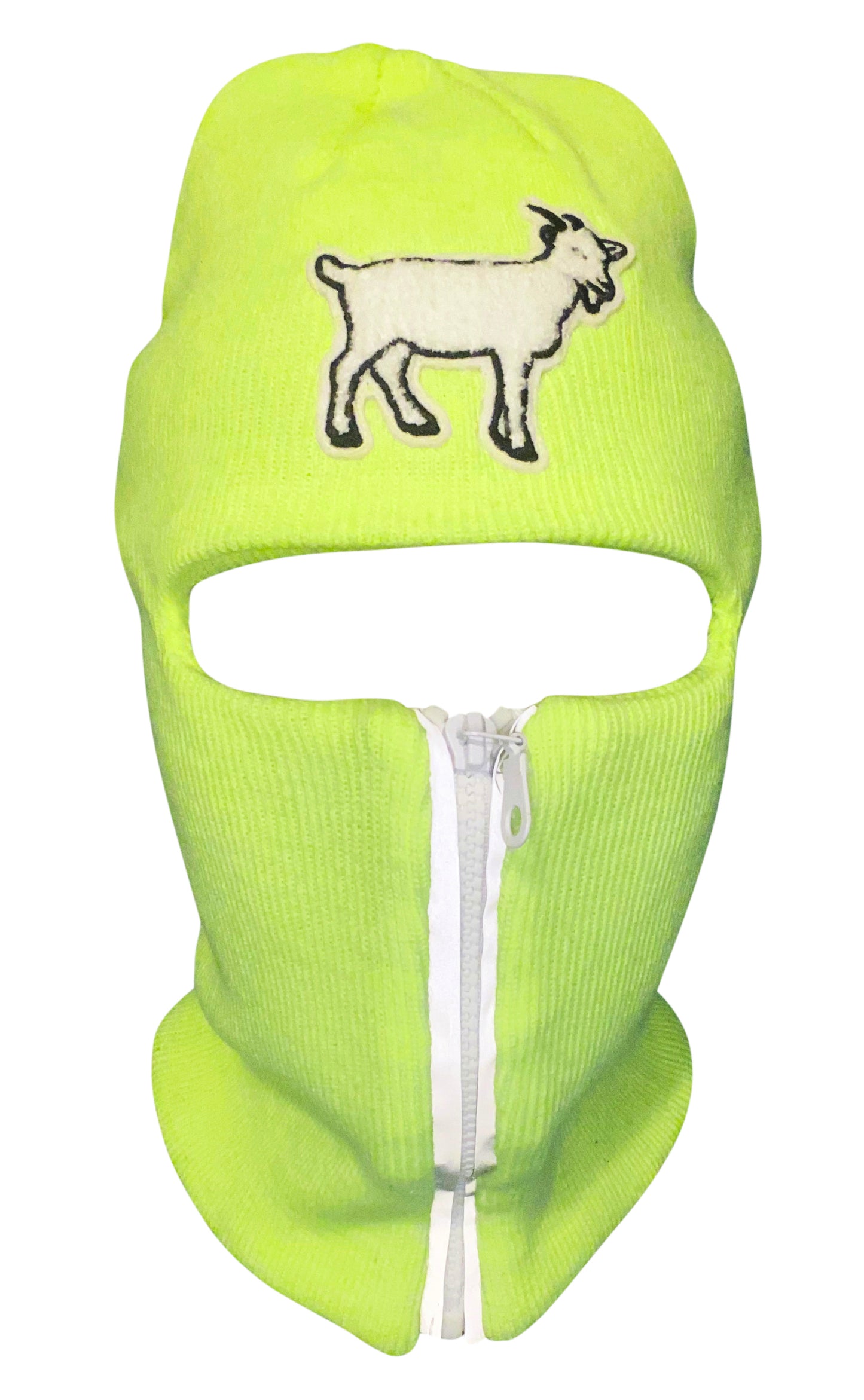 Neon Green reflective zip up Balaclava with Goat ski mask