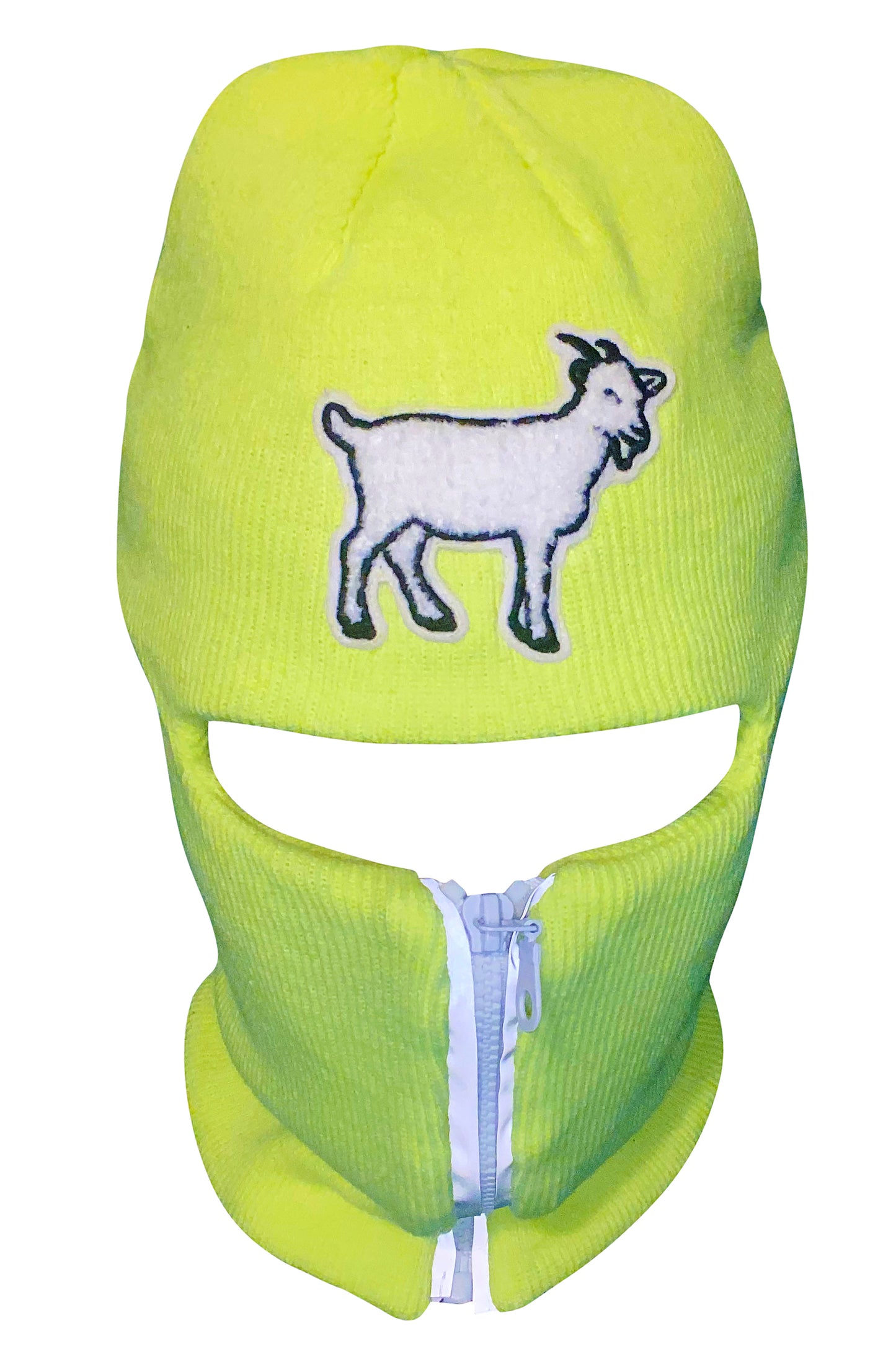 Neon Green reflective zip up Balaclava with Goat ski mask