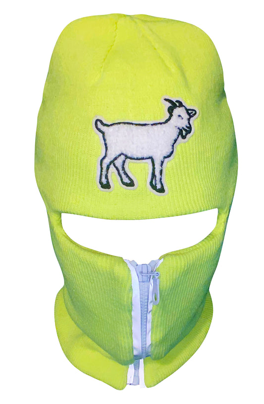 Neon Green reflective zip up Balaclava with Goat ski mask