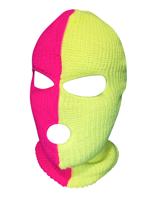 Ski Mask Neon Pink and Green 3 holes Half  Neon Pink Half Neon Green Colors
