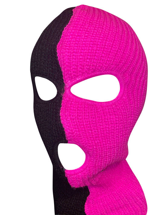 Ski Mask Half Pink Half Black colors 3 holes