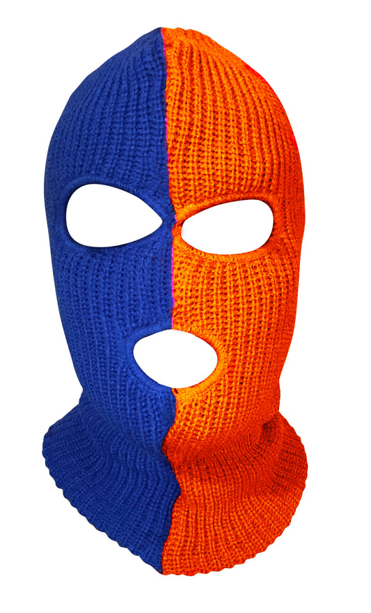 Ski Mask NY Nicks Colors 3 hole Half Blue Half Orange Two Tone