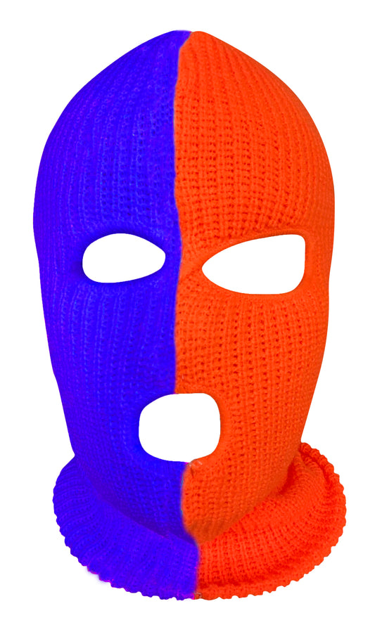 Ski Mask 3 hole Half Purple Half Orange  Duo Two Tone