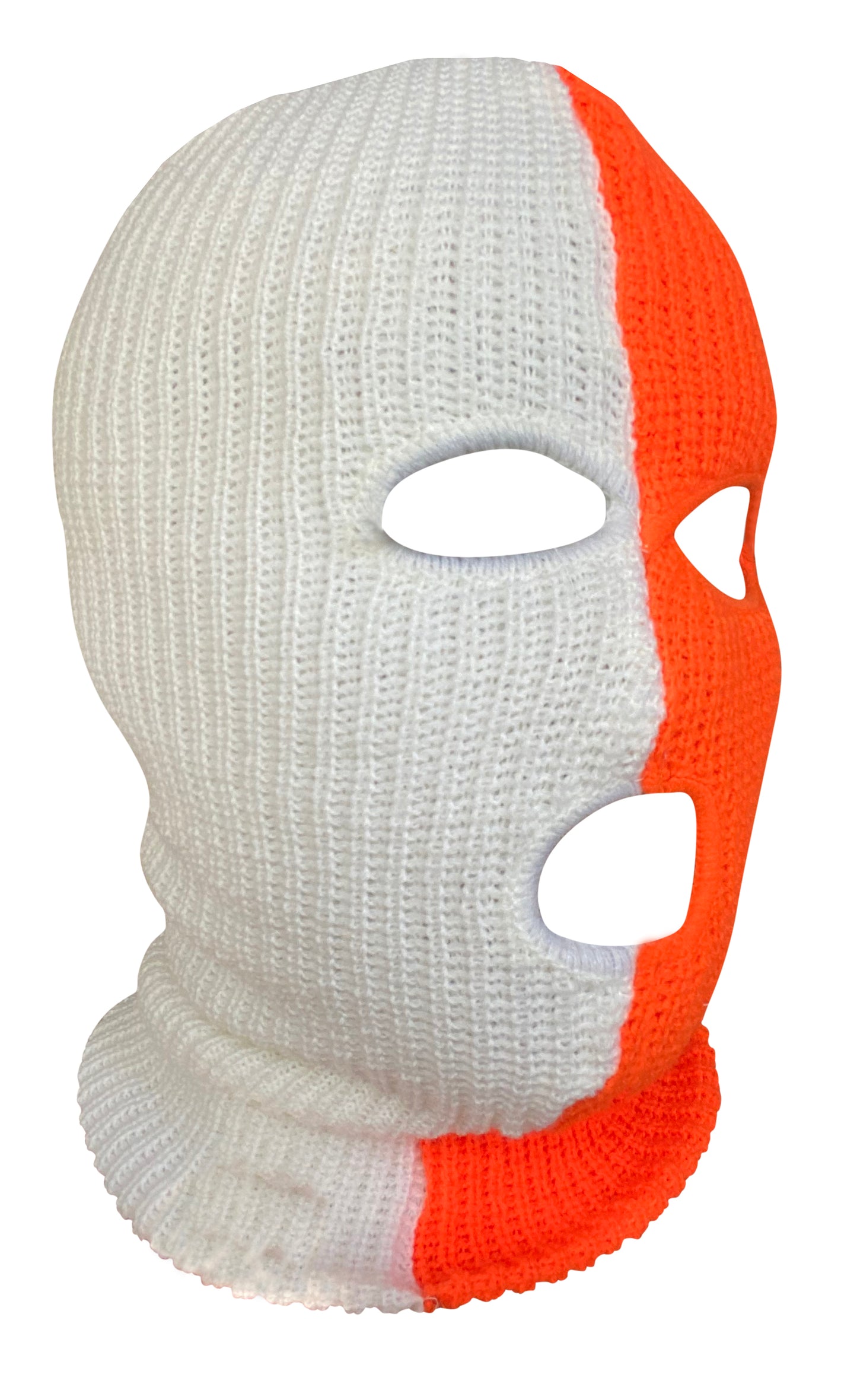 Ski Mask Half Orange Half White colors 3 holes Orange Ice Two Tone