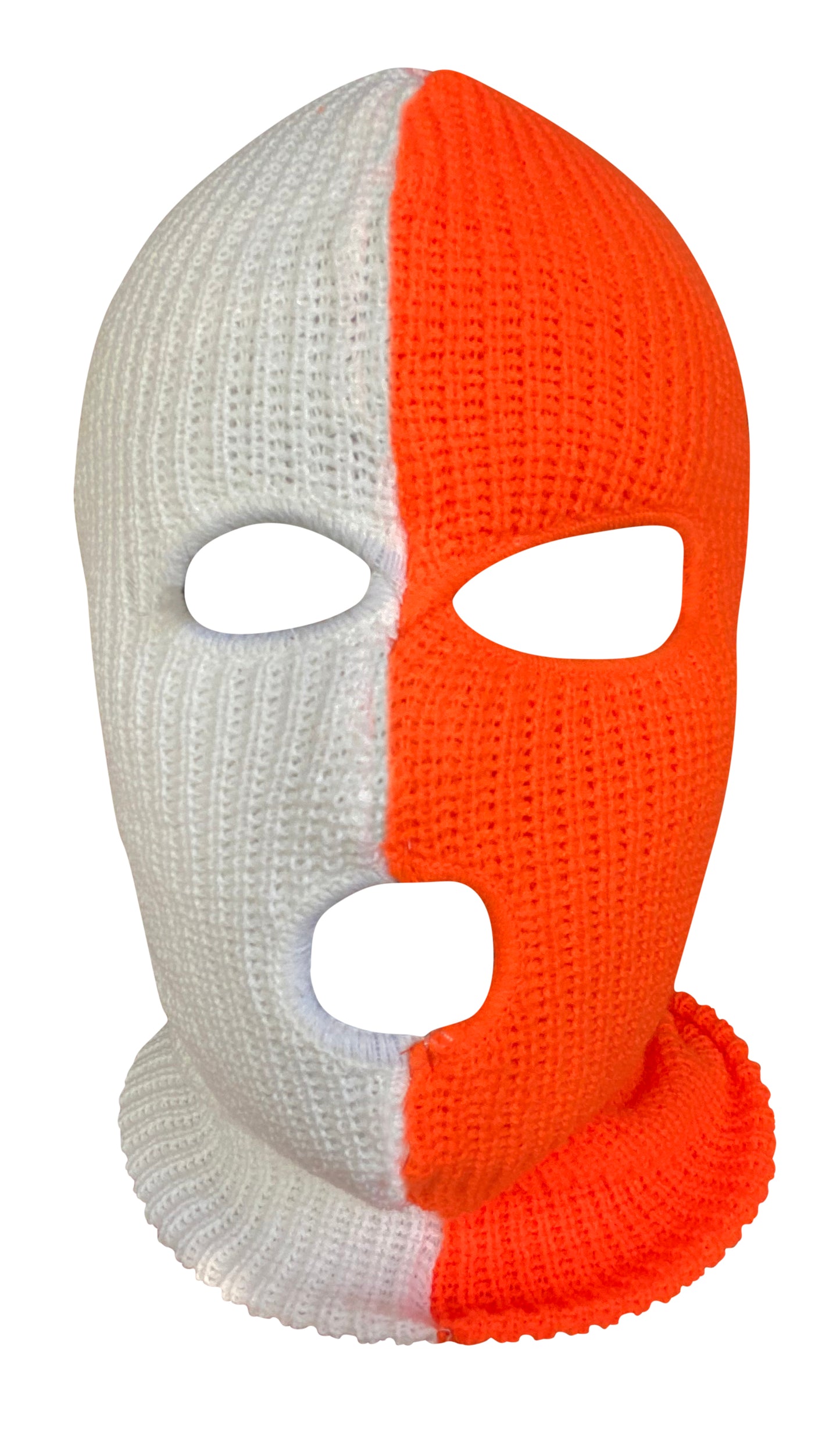 Ski Mask Half Orange Half White colors 3 holes Orange Ice Two Tone