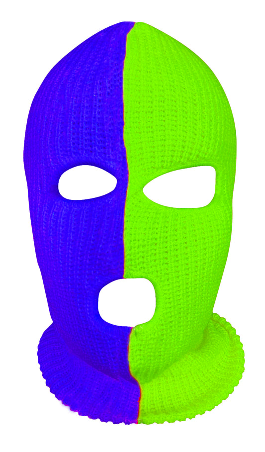 Ski Mask 3 hole Half Purple Half Slime Green  Duo Two Tone