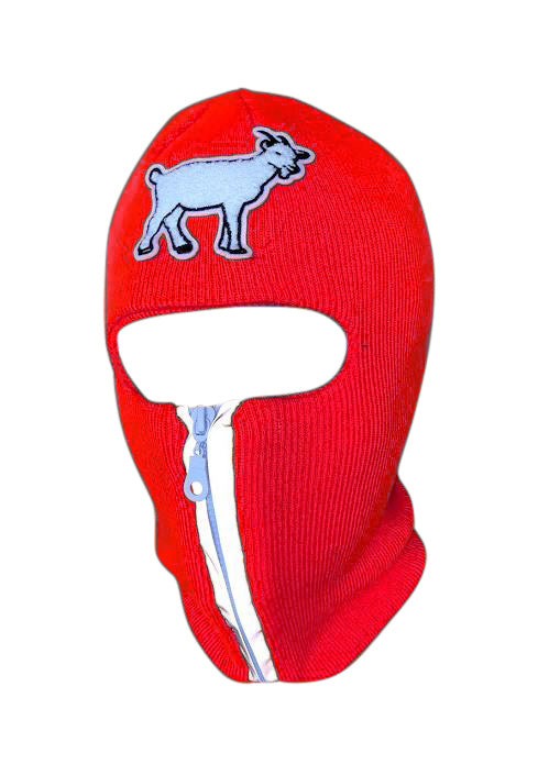 Red reflective zip up Balaclava with Goat ski mask