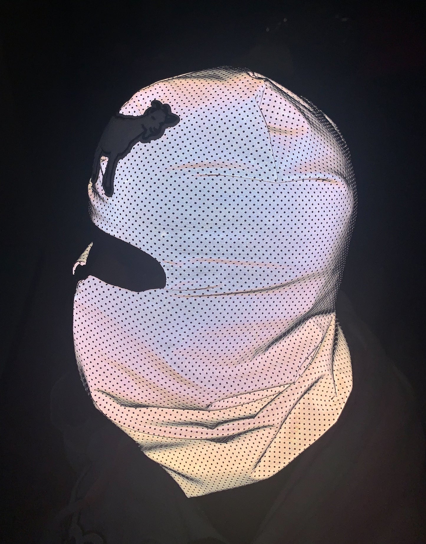 Reflective zip up Balaclava with white goat emblem ski mask