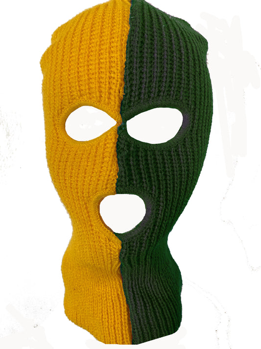 Ski Mask Green and Yellow 3 holes Half Green Half Yellow Colors